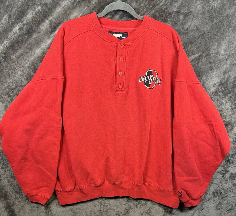 Vintage Starter Ohio State Henley Sweatshirt XL Red 90s NCAA Buckeyes Pullover